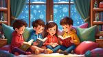 a warm and joyful winter holiday scene where children are gathered around a festive reading corner 0d2msordi73cm4aiz46w 0